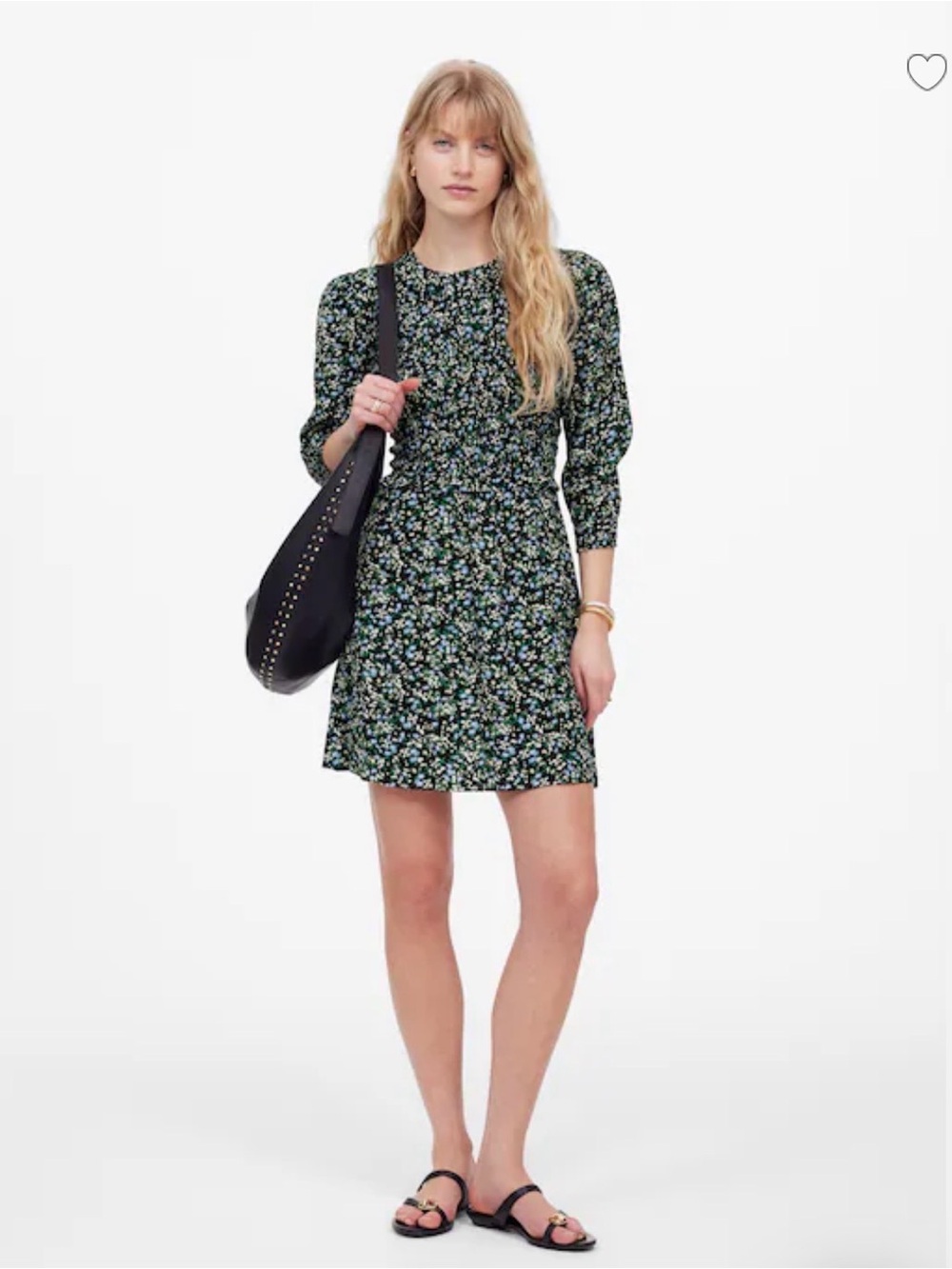 Madewell Smocked Mini Dress in Floral Meadow Ditsy Black Size 14 NWT